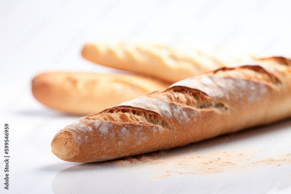 Fresh bread sticks on white background. AI Generative.