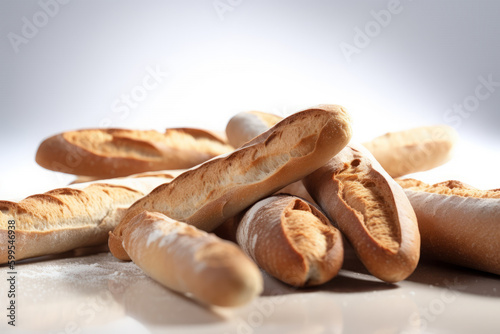 Fresh bread sticks on white background. AI Generative.