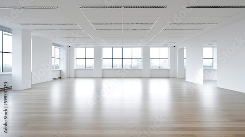 An empty white walls room with windows, big, bright and spacious, penthouse, apartment, generative ai