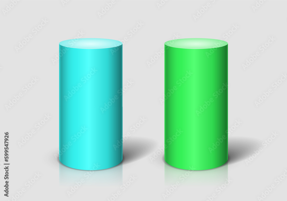 Blue and green cylinder on light background. Vector template for your design. Blue and green cylinder on light background. Vector template for your design.