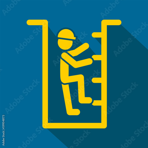 confined space, climbing ladder, enter by permit only, caution sign, vector illustration 