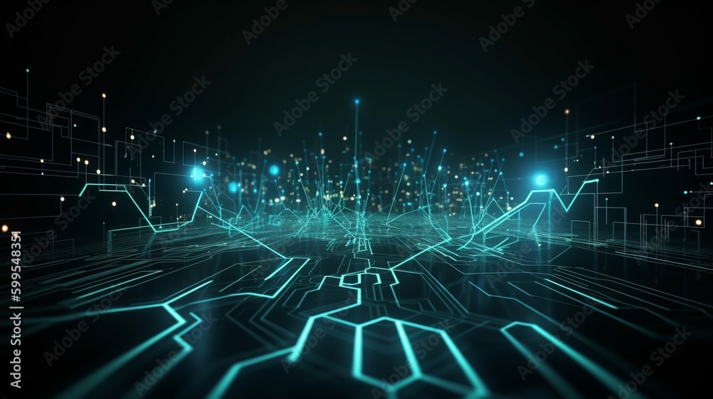 Obraz premium A futuristic technology concept with glowing lines and circuits on a dark background