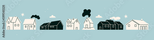 Set of various small tiny Houses. Paper cut cartoon minimal style. Flat design. Hand drawn Vector illustration. Isolated black and white design elements. Building, sweet home, real estate concept