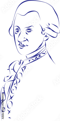 vector ilustration portrait of classical music composer Wolfgang Amadeus Mozart