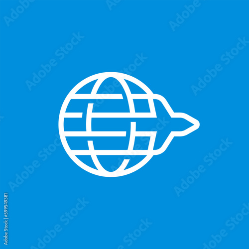 Plane Flying across around Globe World Logo Design Vector