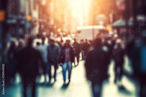 Blurred Crowd People Walking in the Street. created with Generative AI