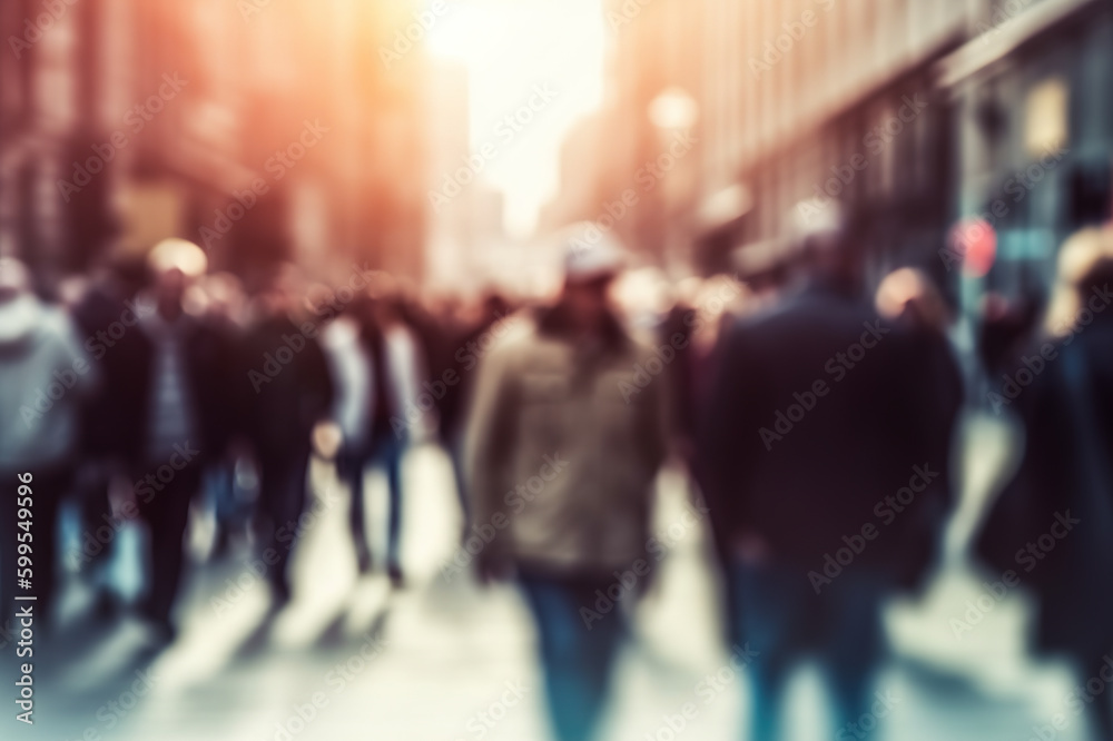 Blurred Crowd People Walking in the Street. created with Generative AI