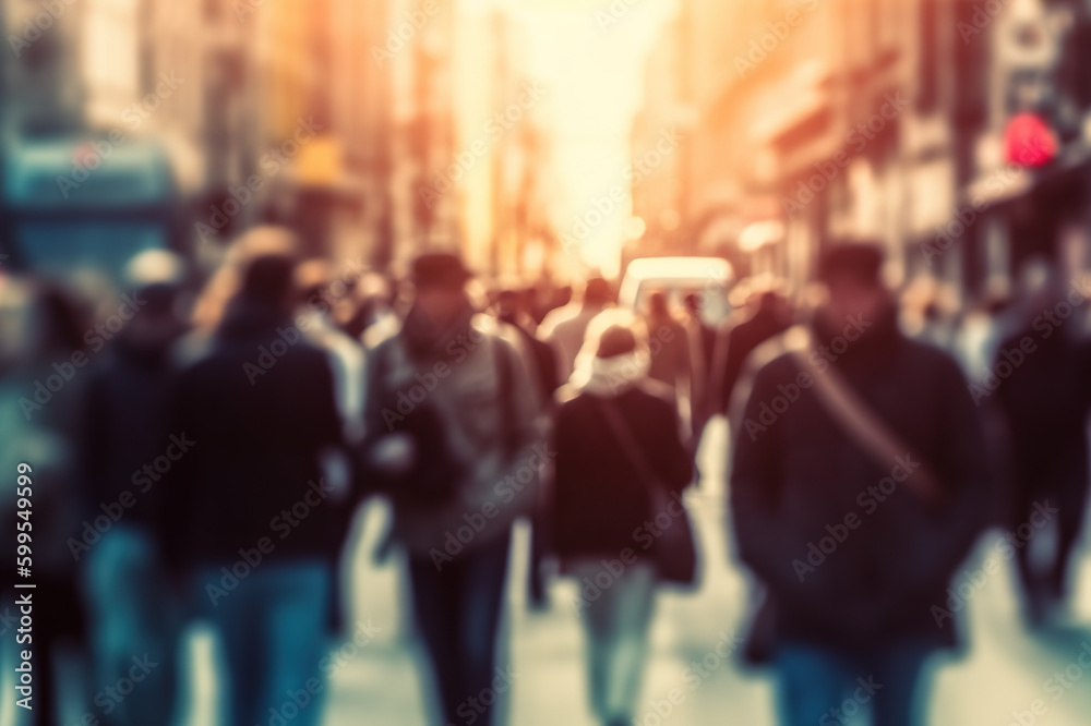Blurred Crowd People Walking in the Street. created with Generative AI Blurred Crowd People Walking in the Street. created with Generative AI