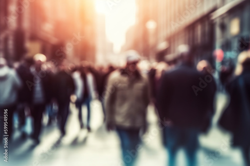 Blurred Crowd People Walking in the Street. created with Generative AI © photobuay