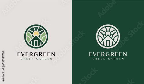 Green House Logo. Universal creative premium symbol. Vector sign icon logo template. Vector illustration