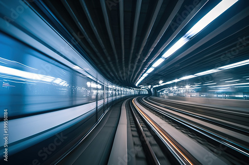 Speeding train inside Tokyo tunnel: motion blur. created with Generative AI © photobuay