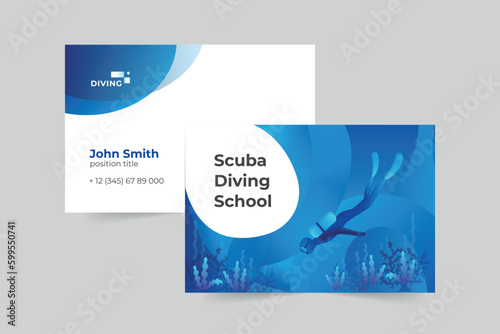 Scuba Diving School business card template. A clean, modern, and high-quality design business card vector design. Editable and customize template business card