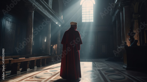 A roman catholic cardinal in Vatican, god rays, cinematic lighting, generative AI
