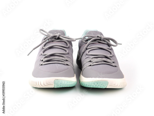 New Grey-light green sneakers isolated on white background. Unisex sports footwear, fashion style pair of casual sports shoes, Mock-up for sneaker design, logo, a product of sport. .