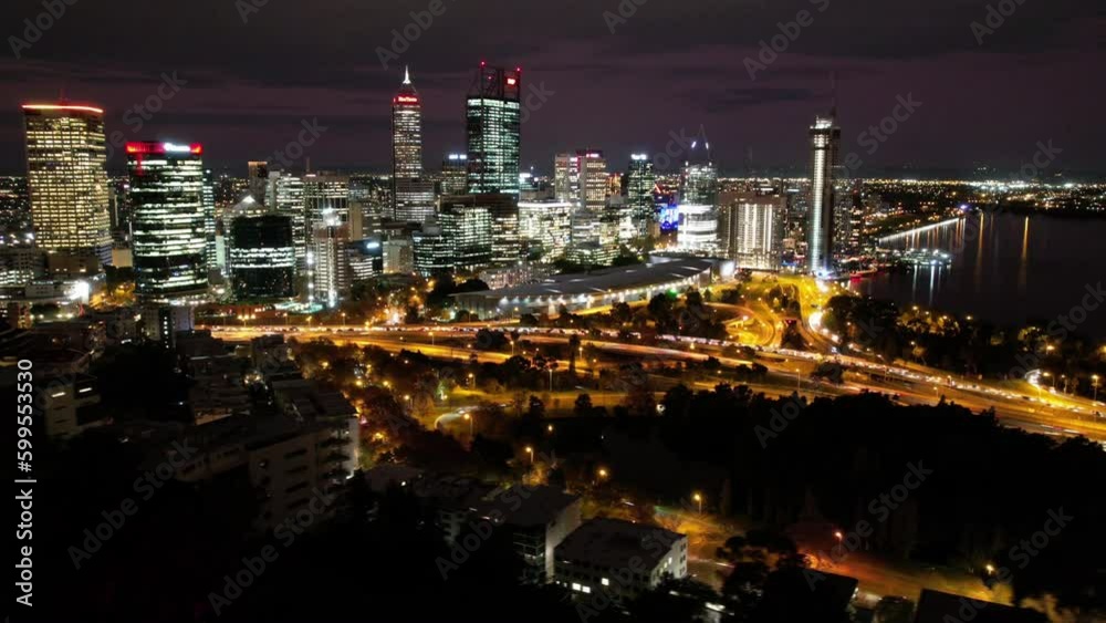 Drone Time lapse hyper lapse of perth from Kings park at night Drone Time lapse hyper lapse of perth from Kings park at night