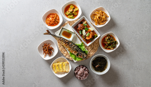 Wallpaper Mural Korean food dish Set Menu of Napa Wraps with Pork Set Menu with Braised Fish Soft Tofu Stew Stir-fried chicken in earthen pot Set Menu with Marinated Beef Ribs Torontodigital.ca