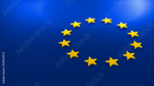 European Union EU Flag Background consisting of small blue and yellow blocks with a modern and futuristic design concept with copy space