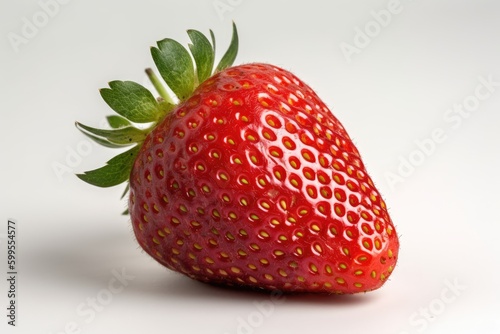 a perfect ripen red strawberry with leaves intact
