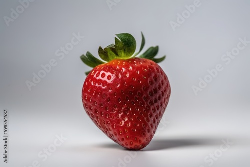 a perfect ripen red strawberry with leaves intact