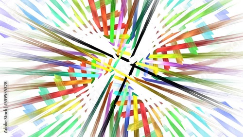 Fractal crossed cruciate constructions heliciform moving and forming multicolor stairs, ladders, colorful chequered background on white. 4K UHD 4096x2304 ultra high definition photo