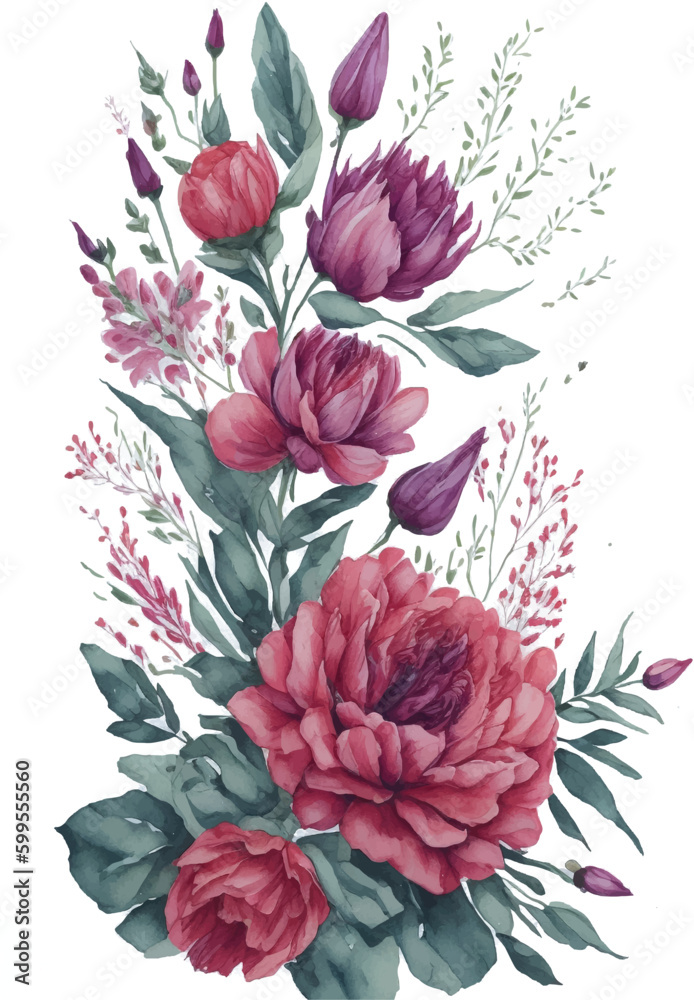 Greeting card with flowers watercolor can be used as invitation card for wedding birthday and other holiday and summer background Greeting card with flowers watercolor can be used as invitation card for wedding birthday and other holiday and summer background