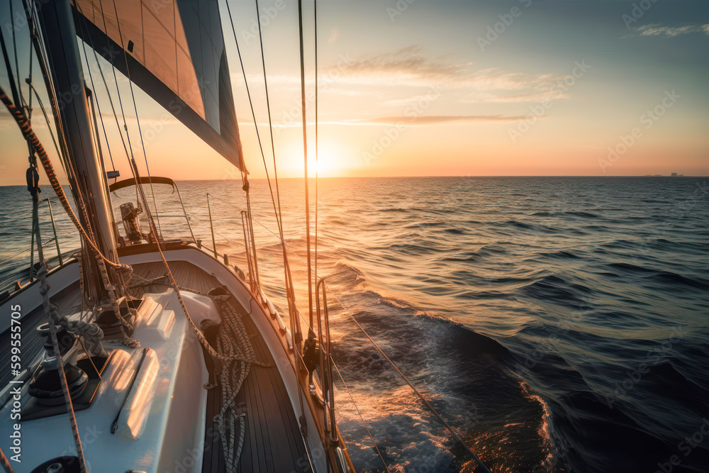Fototapeta premium sailboat sailing at sunset. trip and adventure. generative ai