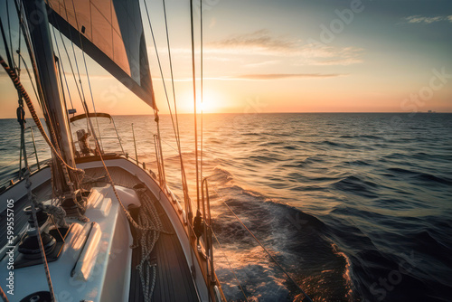 sailboat sailing at sunset. trip and adventure. generative ai