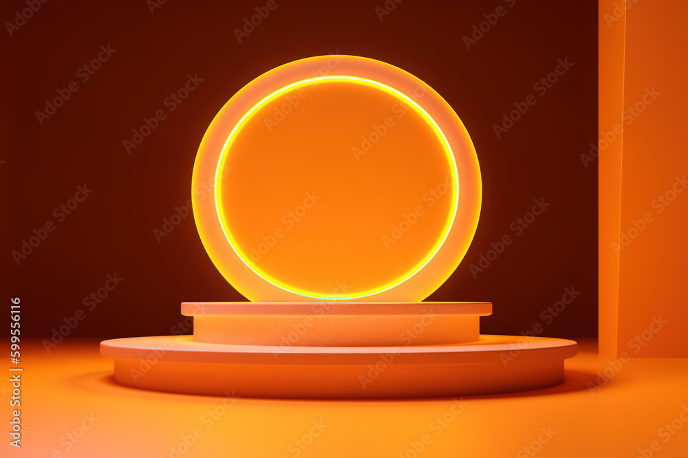 Minimalist Orange Podium and Abstract Geometric Background for Halloween Event, 3D Rendering. created with Generative AI Minimalist Orange Podium and Abstract Geometric Background for Halloween Event, 3D Rendering. created with Generative AI