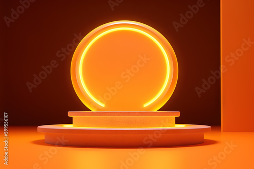 Minimalist Orange Podium and Abstract Geometric Background for Halloween Event, 3D Rendering. created with Generative AI