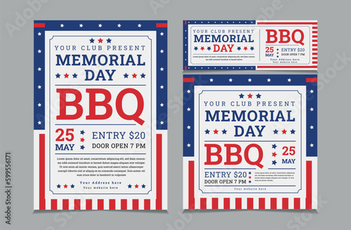 Obraz na płótnie Set of BBQ Invitation for memorial day, memorial day barbeque invitation, flyer