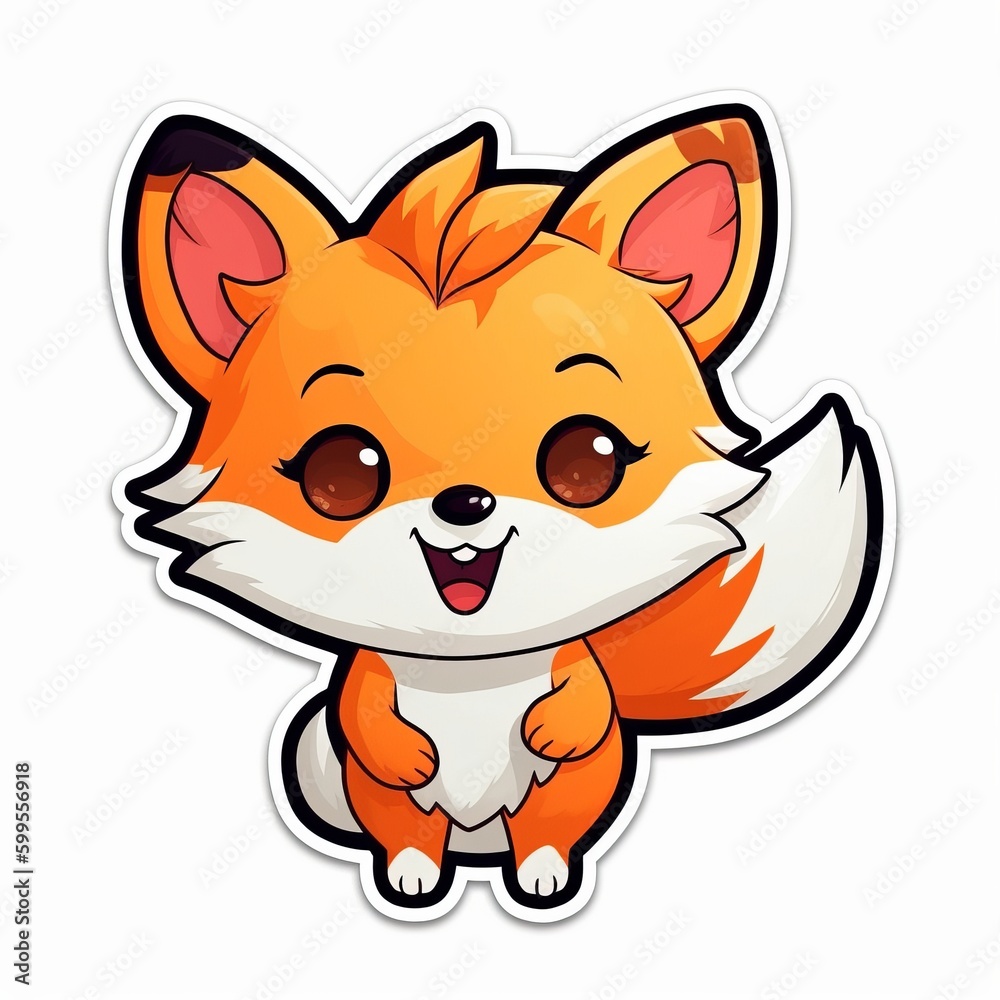 A playful chibi Fox sticker with a white background, exuding a sense of fun and mischief. The chibi Fox is depicted with a round head, bright eyes, and a mischievous smile on its face, Generative AI A playful chibi Fox sticker with a white background, exuding a sense of fun and mischief. The chibi Fox is depicted with a round head, bright eyes, and a mischievous smile on its face, Generative AI