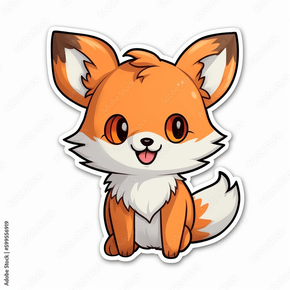A playful chibi Fox sticker with a white background, exuding a sense of fun and mischief. The chibi Fox is depicted with a round head, bright eyes, and a mischievous smile on its face, Generative AI A playful chibi Fox sticker with a white background, exuding a sense of fun and mischief. The chibi Fox is depicted with a round head, bright eyes, and a mischievous smile on its face, Generative AI