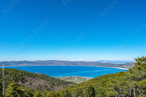 the scenic view of Salda lake from the Tınaz Tepe (2079) m. in Yeşilova, Burdur