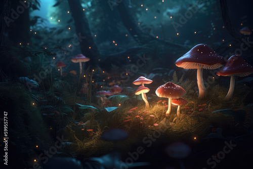 Mushroom Wallpaper ,Fantasy Wallpaper, 4K, Mushroom Light, Fantasy Mushroom, Jungle, Forest Mushroom, Jungle Background, generative AI