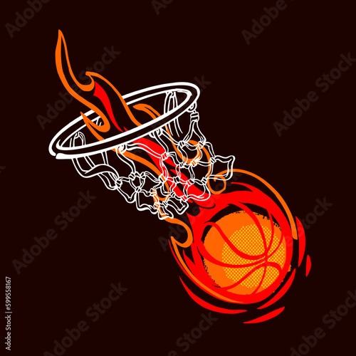 basketball ball glows like a comet in vector
