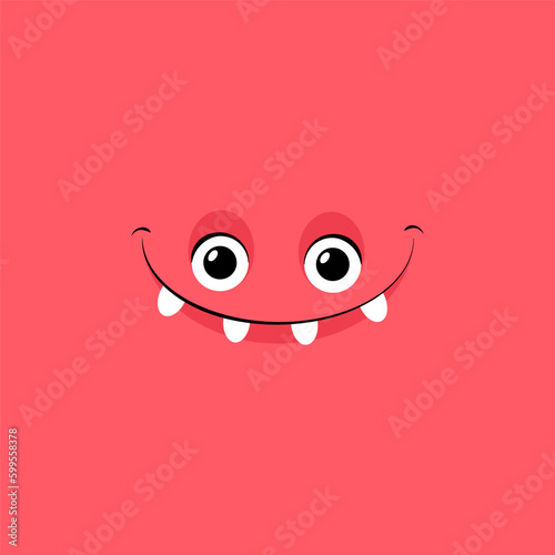 Quadro su tela Square face of a red monster with teeth and a smile