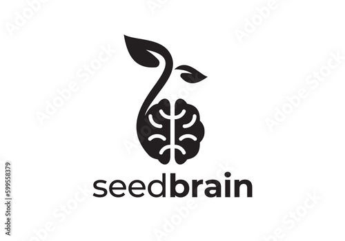 brain seed logo design, smart nature symbol vector illustration.