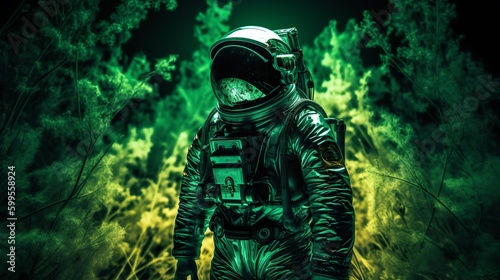 Astronaut in a green alien world, Generative AI
