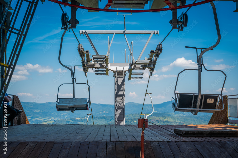 Chairlift in Wisła. The Great Cone Mountain.