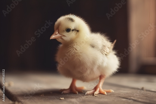 Chick on white wooden background. ai