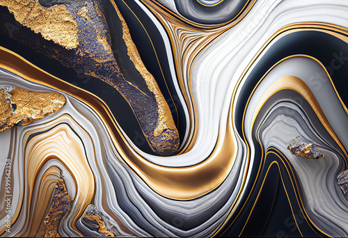 Arty pattern background gold and silver marble.  Generative AI