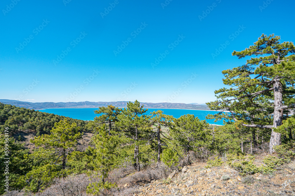 the scenic view of Salda lake from the Tınaz Tepe (2079) m. in Yeşilova, Burdur the scenic view of Salda lake from the Tınaz Tepe (2079) m. in Yeşilova, Burdur