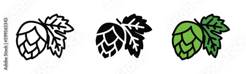 Hop icon vector. Hops icon with leaf in thin line, flat, and color style with editable stroke on white background. Beer and brewing sign and symbol. Vector illustration