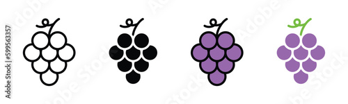 Grape fruits icon vector. Grapes icon silhouette. Grape icons in thin line, flat, and color style with editable stroke on white background. Beer and brewing sign and symbol. Vector illustration
