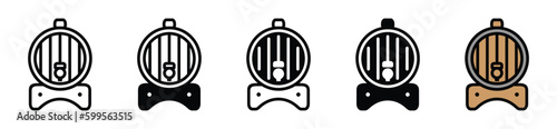 Barrel icon vector set. Wooden keg icons in thin line, flat, and color style with editable stroke on white background. Beer and brewing sign and symbol. Vector illustration