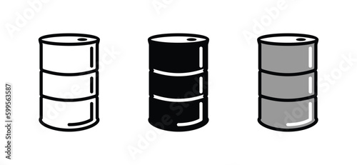 Barrel or Oil drum container icon in thin line, flat, and color style with editable stroke on white background. Beer and brewing sign and symbol. Vector illustration