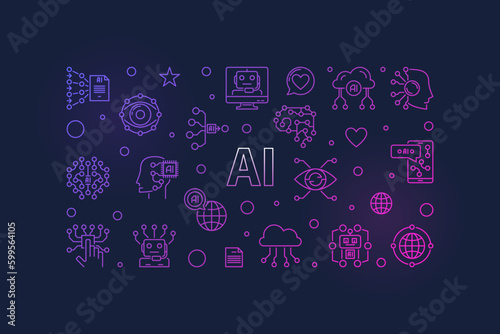 AI modern vector banner. Artificial intelligence concept horizontal illustration