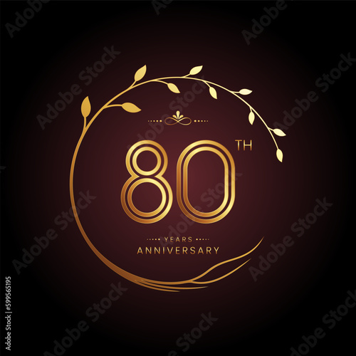 80th anniversary logo with golden number for celebration event, invitation, wedding, greeting card, banner, poster, and flyer Golden tree vector design