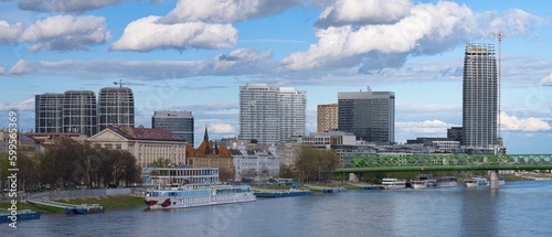 Canvas Print The tallest skyscraper in Slovakia in Bratislava near the Danube river just befo