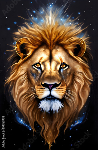 Lion head isolated on black background  king lion artictic design. Generative Ai.
